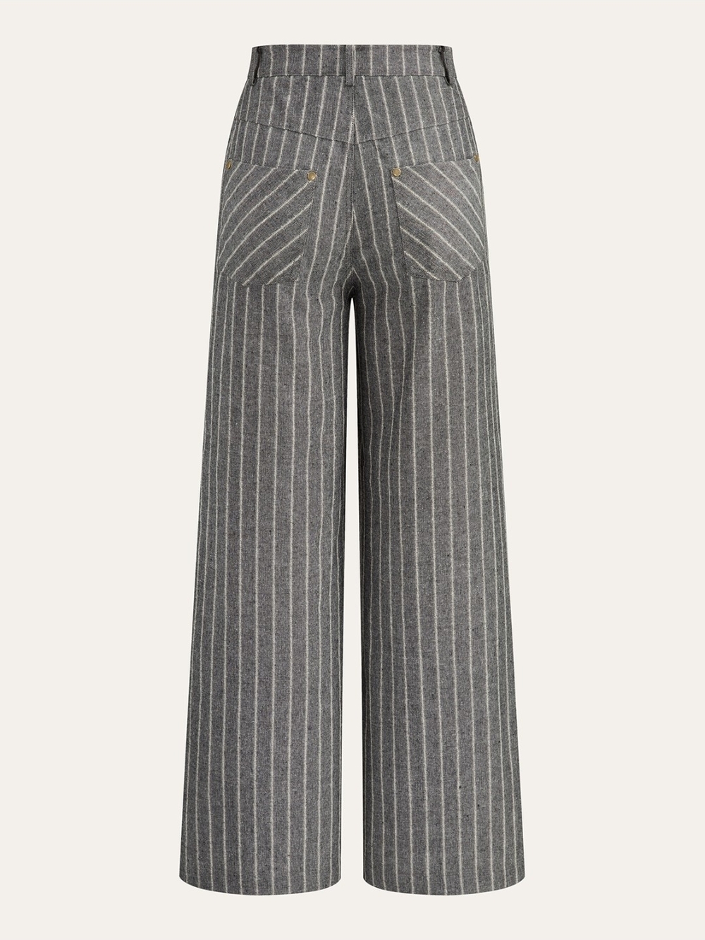 Commense Gray Pinstripe Wide-Leg Trousers with Gold Buttons - Picture 2 of 6